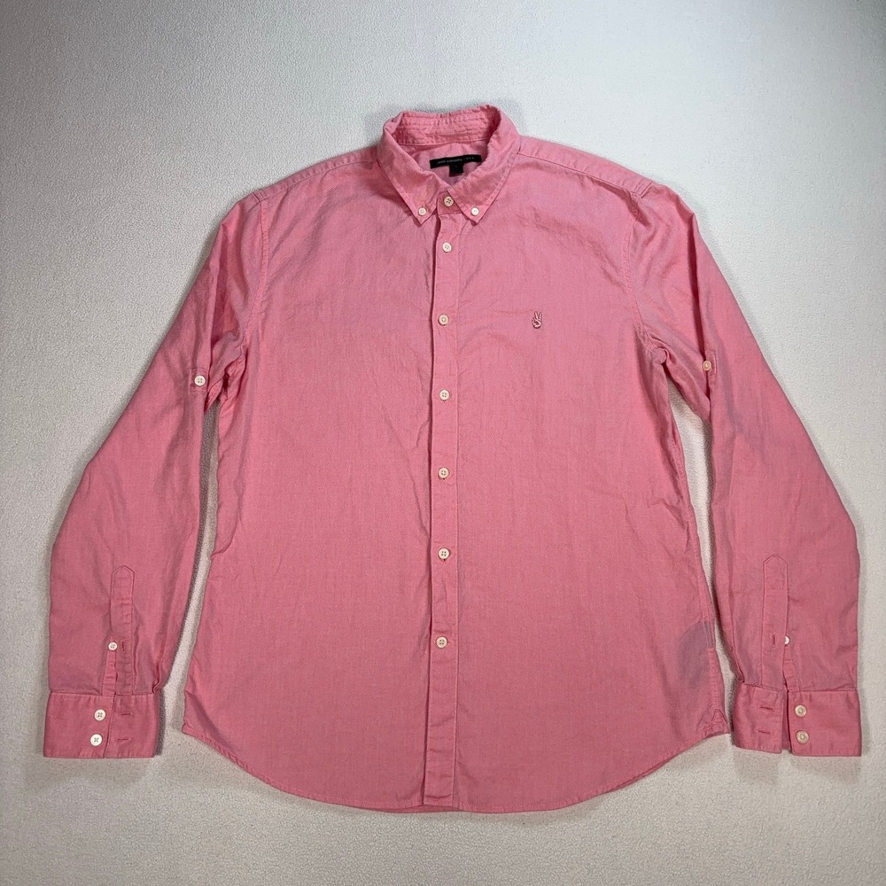 John Varvatos Star USA Shirt Men's L Pink 100% Cotton Peace Logo Button Down